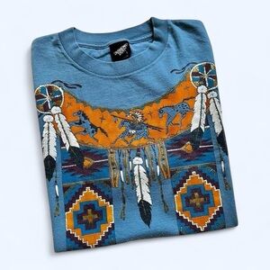 Vintage 1990s Blue Prescott Arizona Graphic Tee with Native American Design L